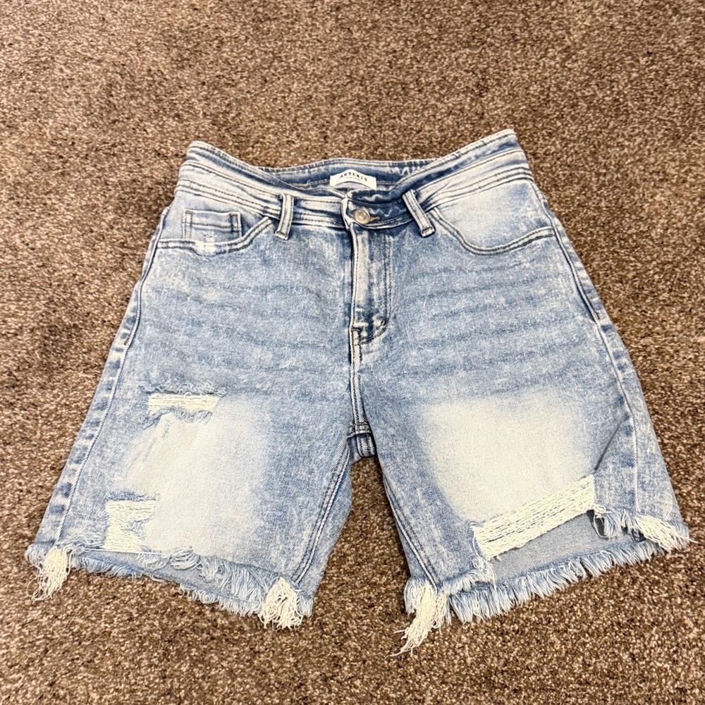 Artemis Vintage Distressed Light Blue Denim Jean Shorts - High Rise